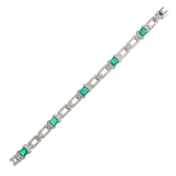 Art Deco emerald and diamond strap bracelet | MasterArt
